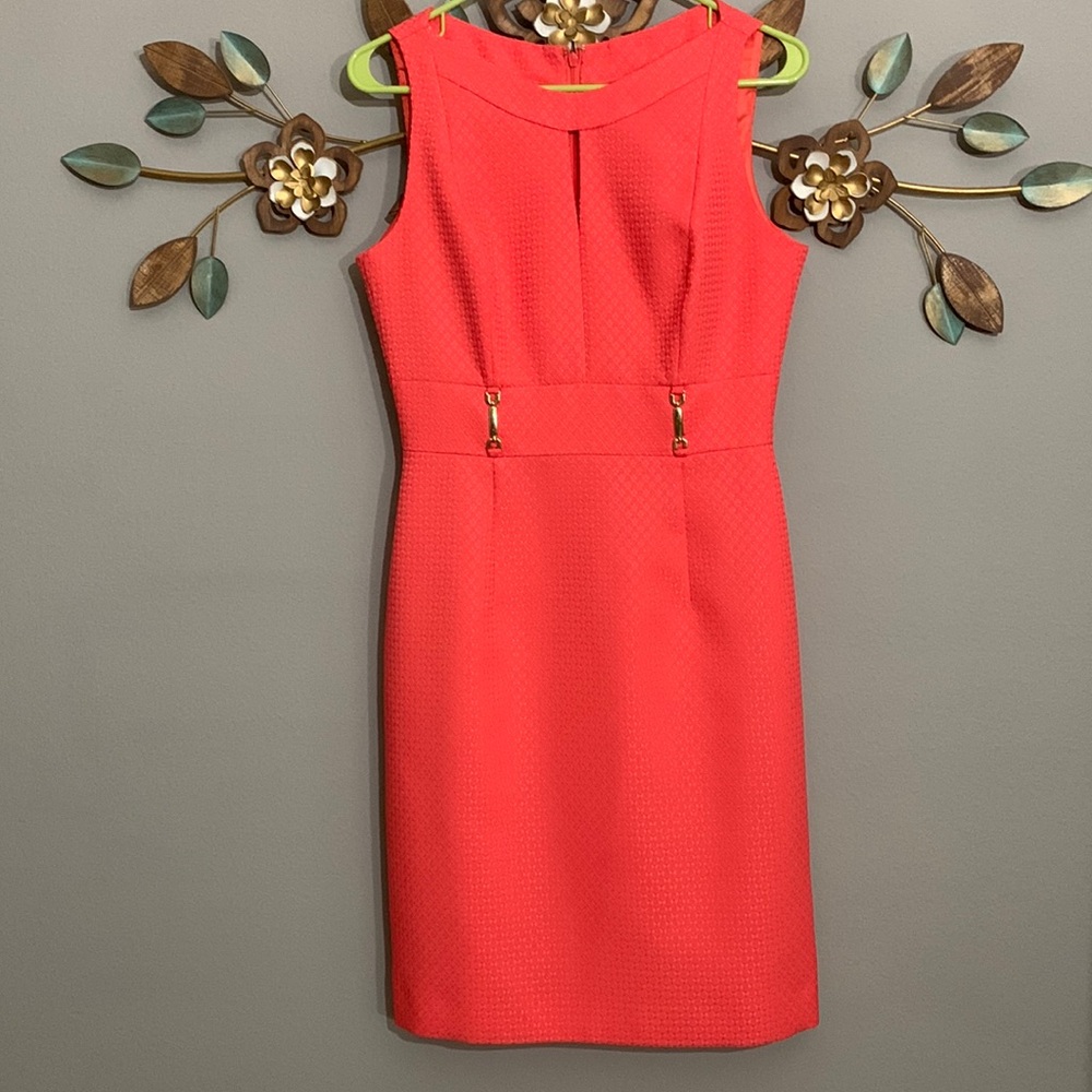 Tahari ASL Coral Orange Sleeveless Dress Size 4